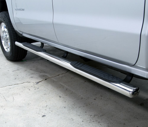 Go Rhino 684404552PS Chevy, Silverado 2500HD, 3500HD, 2011 - 2019, 4 inch OE Xtreme - Complete Kit: Stainless steel, Polished, 640052PS side bars + 6840455 OE Xtreme Brackets. 4 inch wide x 52 inch long side bars. Welded end caps. Gasoline only